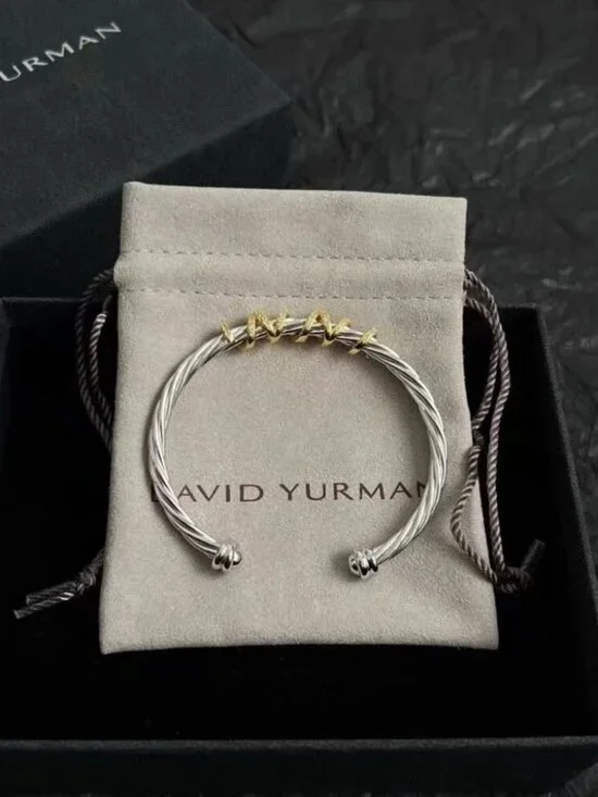 David Yurman Sterling Silver & Gold Cable Bracelet with Diamond Accents - Picture 2 of 5